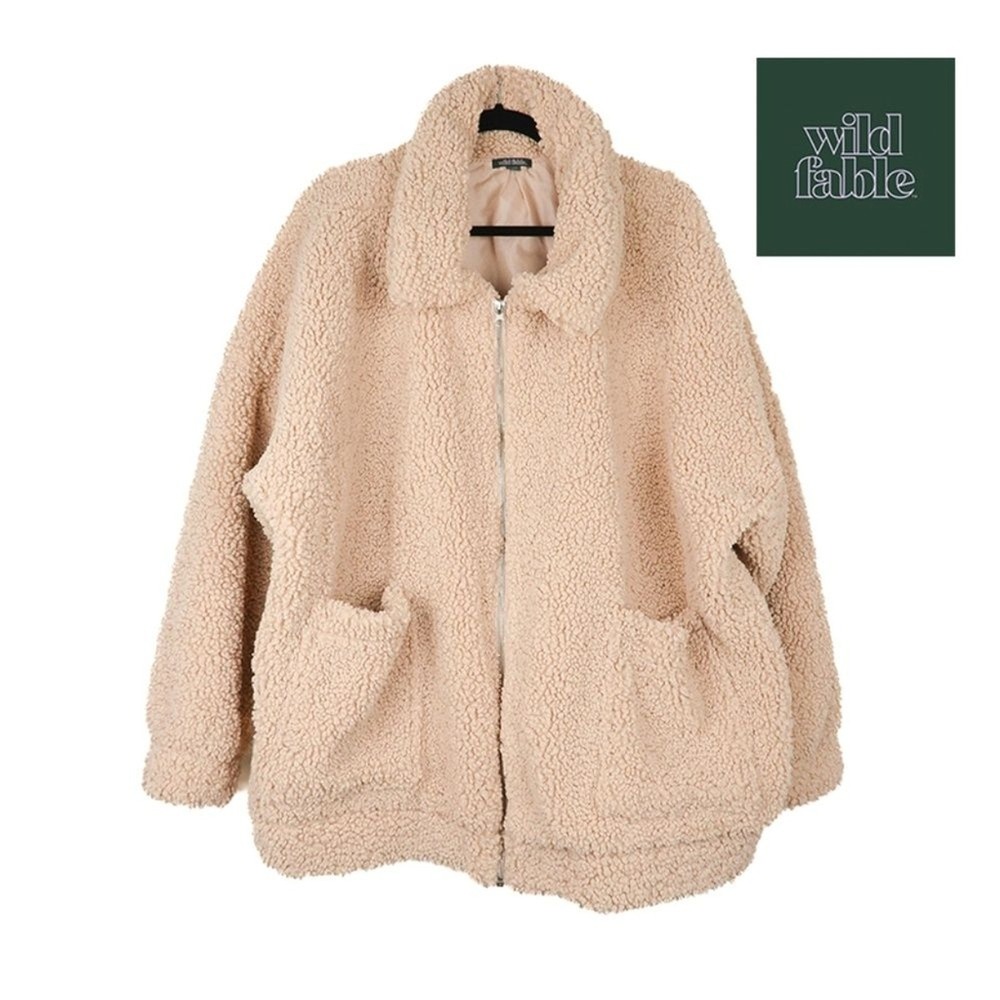 Wild‎ Fable Womens Sherpa Jacket XL-XXL Tan Full Zip Fuzzy Oversized Teddy